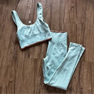 Outdoor Voices Seamless Ribbed 7/8 Leggings bra set in Storm Blue size S